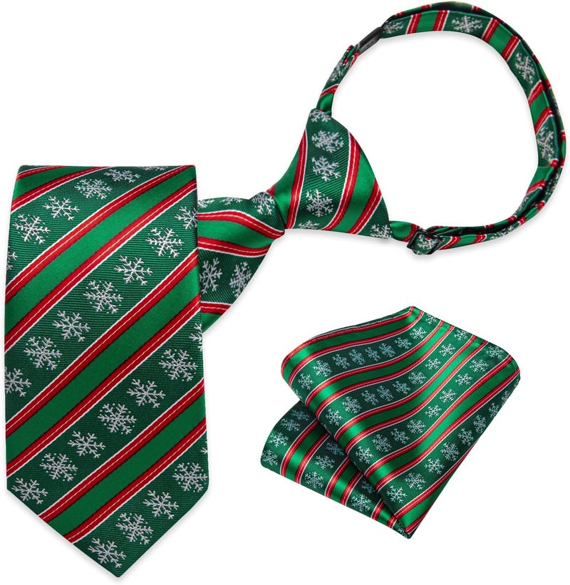 DiBanGu Boys Christmas Tie Set Silk Xmas Holiday Pre-tied tie and pocket Square for Kids Festive Tie with Gift Box - Image 1